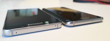 Front differences on the Galaxy Note 5 (left) and the Galaxy S6 Edge+ (right).