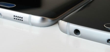 There's a subtle difference between the metal design in the Galaxy S6 Edge+ (left) and the Galaxy S6 (right).