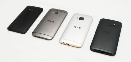 The back of the HTC 10 (far right) is the only thing about its design that feels like four years of HTC flagships.