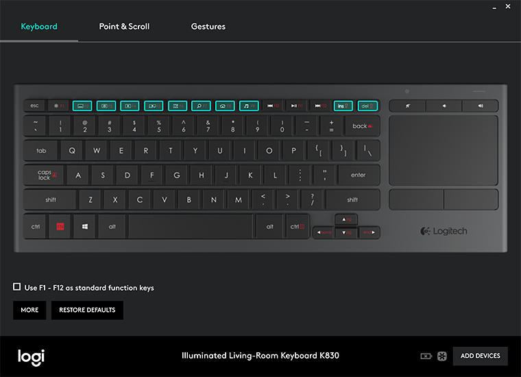 Logitech K830 control software