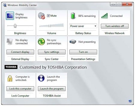windows mobility center